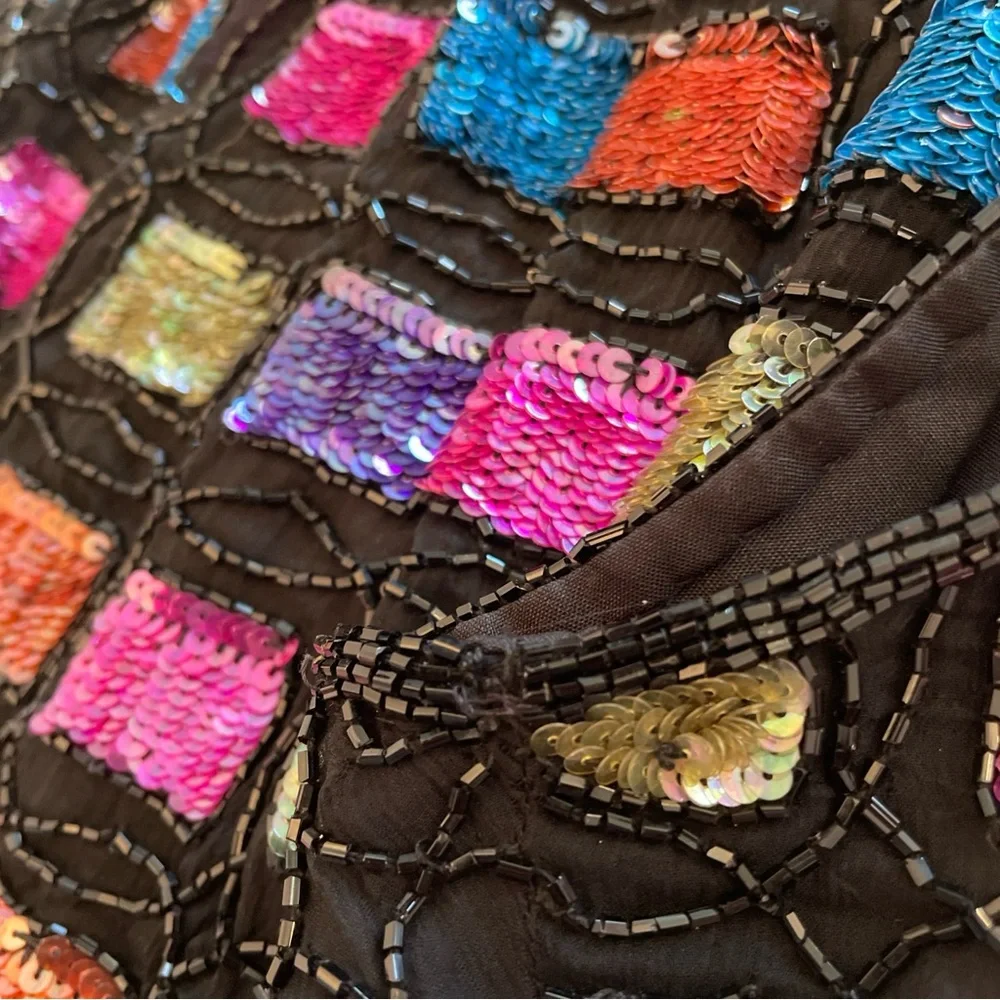 VTG Laurence Kazar Silk Multicolor Sequin Beaded Halter Top Medium 80's - Picture 15 of 15